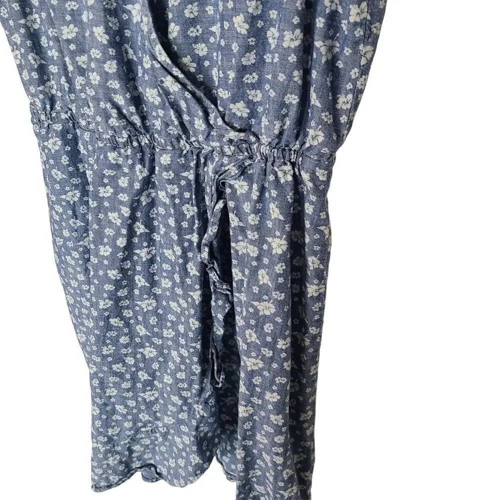 J. Crew Womens Floral Chambray Surplice Mini Dress Size S Ruffle Hem Preppy Tie